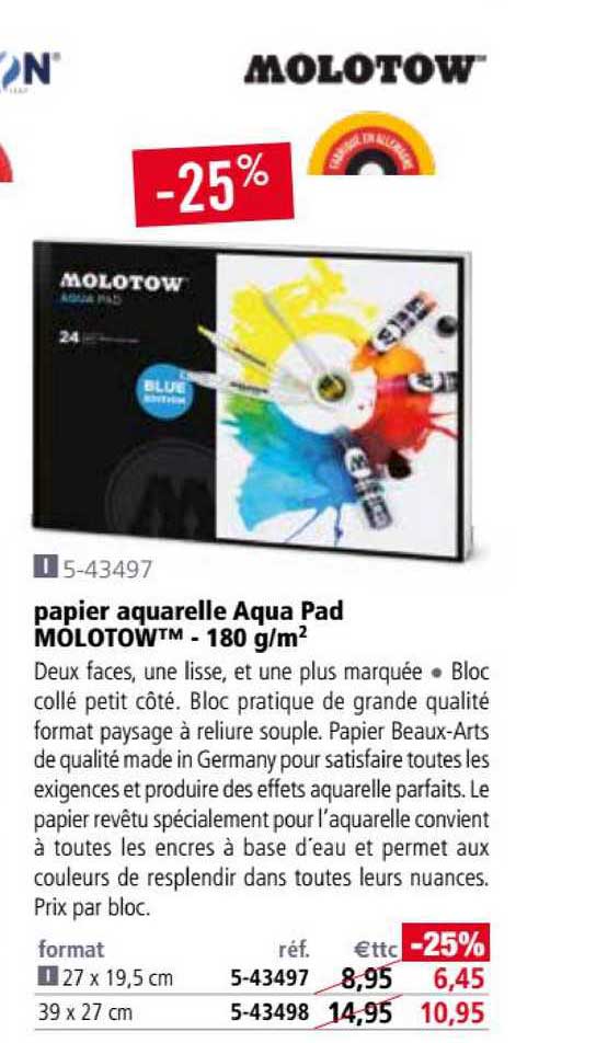 papier aquarelle aqua pad molotow 180 g-m2
