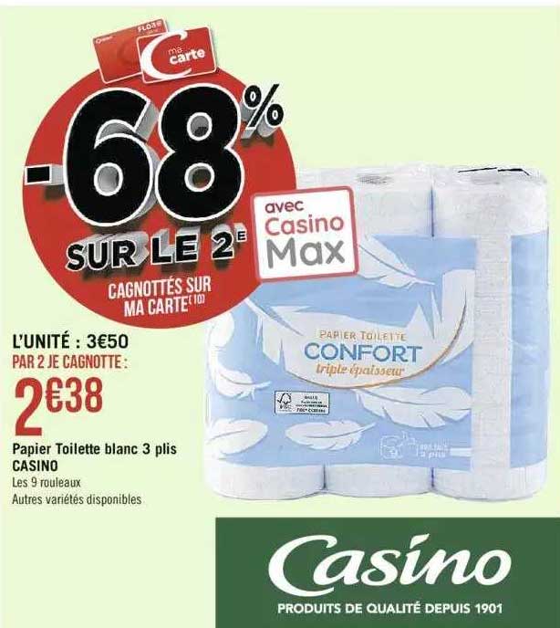 papier toilette blanc 3 plis casino