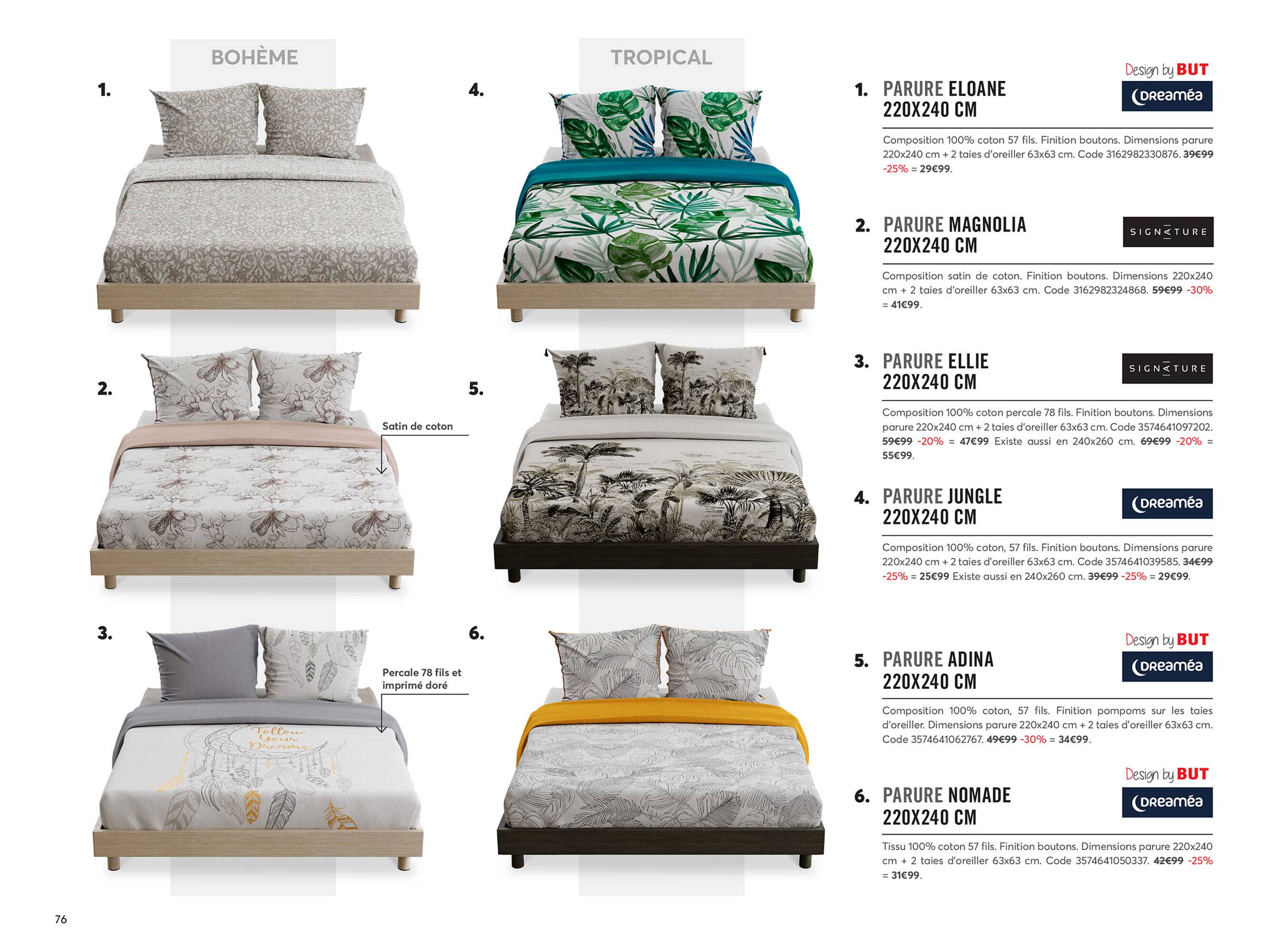 parure eloane 220x240 cm, parure magnolia 220x240 cm, parure ellie 220x240 cm, parure jungle 220x240 cm, parure adina 220x240 cm, parure nomade 220x240 cm