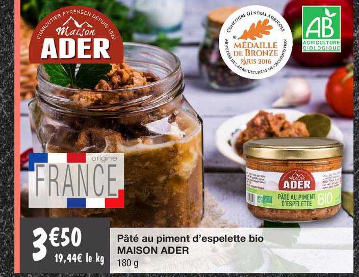 pâté au piment d'espelette bio maison ader