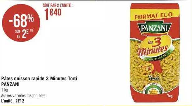 pâtes cuisson rapide 3 minutes torti panzani