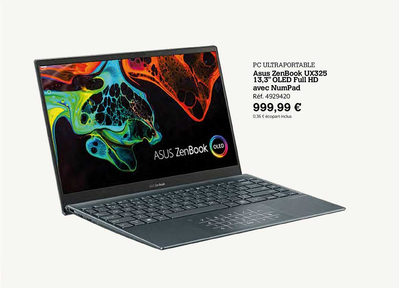 pc ultra portable asus zenbook ux325 13.3" oled full hd avec numpad