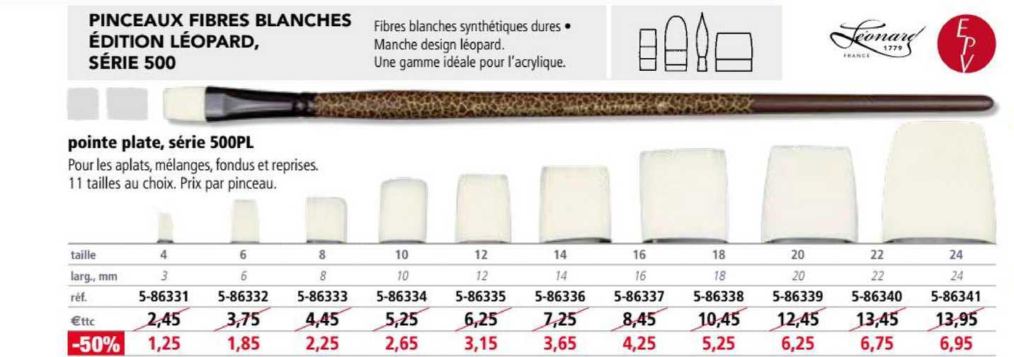 pinceaux fibres blanches édition léopard série 500 pointe plate série 500pl