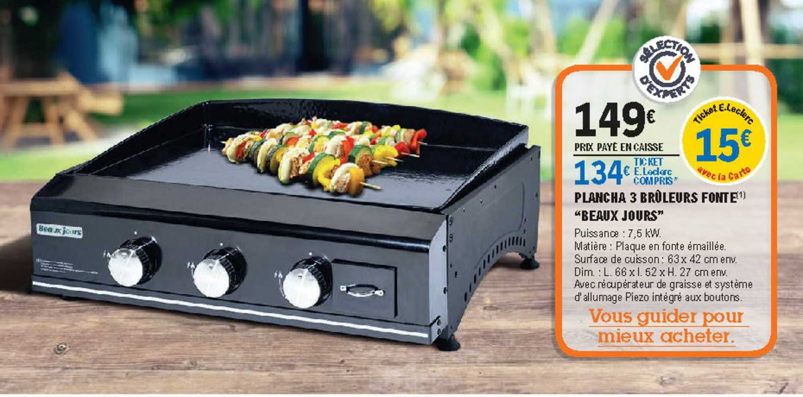 plancha 3 brûleurs fonte "beaux jours"