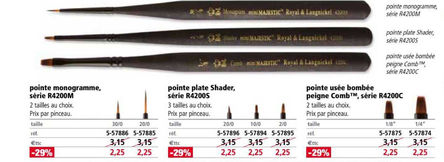 Pointe Monogramme Série R4200m Pointe Plate Shader Série R4200s Pointe Usée Bombée Peigne Comb Série R4200c