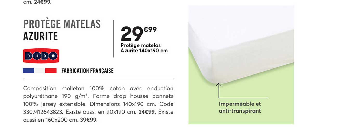 protege matelas azurite 140x190 cm