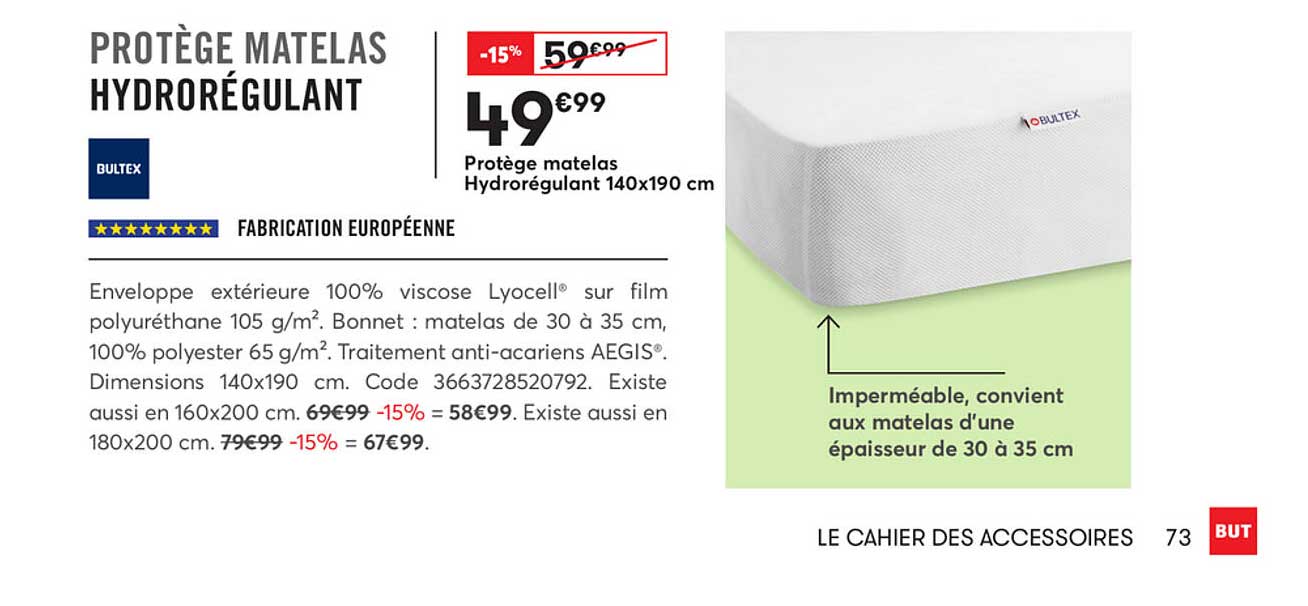 protege matelas hydroregulant 140x190 cm