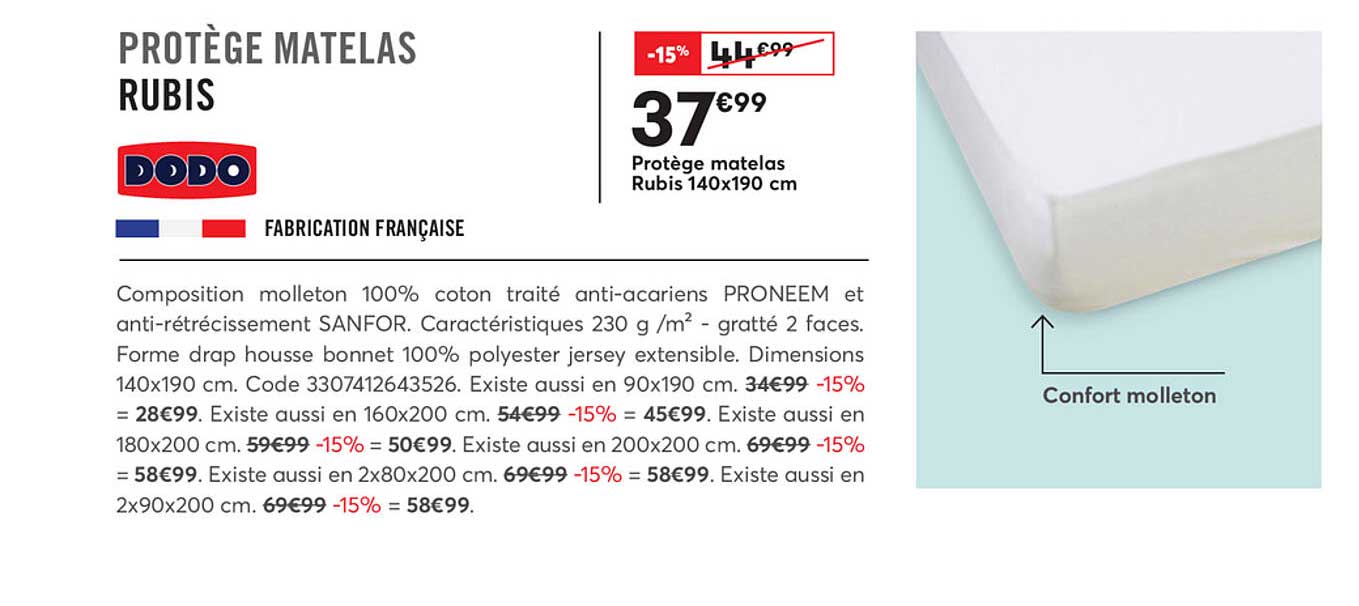 protege matelas rubis 140x190 cm