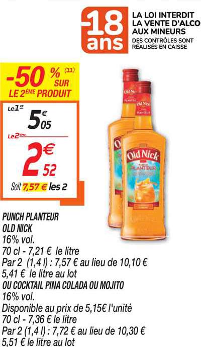 Punch Planteur Old Nick Ou Cocktail Pina Colada Ou Mojito