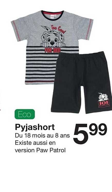 pyjashort du 18 mois au 8 ans existe aussi en version paw patrol