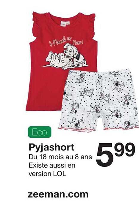 pyjashort du 18 mois au 8 ans exciste aussi en version lol