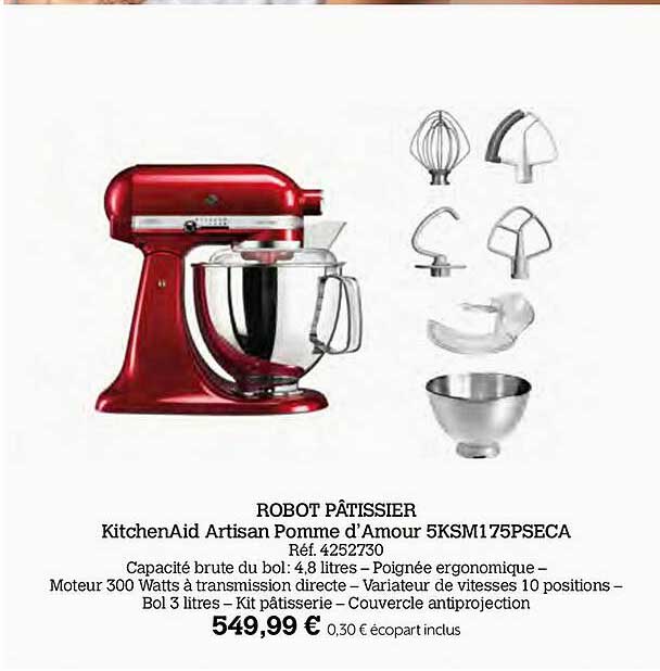 robot pâtissier kitchenaid artisan pomme d'amour 5ksm175pseca