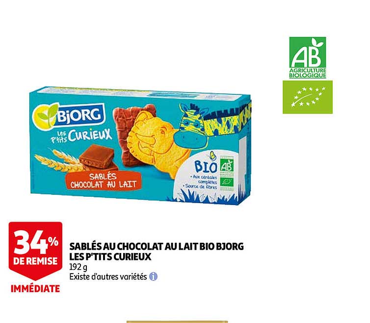 sablés au chocolat au lait bio bjorg les p'tits curieux