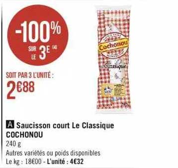 saucisson court le classique cochonou