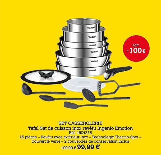 Set Casserolerie Tefal Set De Cuisson Inox Revêtu Ingenio émotion