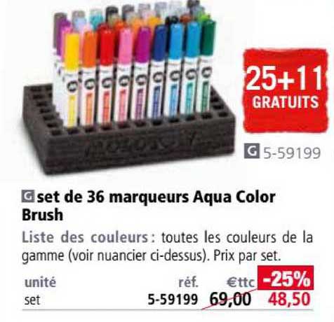 set de 36 marqueurs aqua color brush 25+11 gratuits