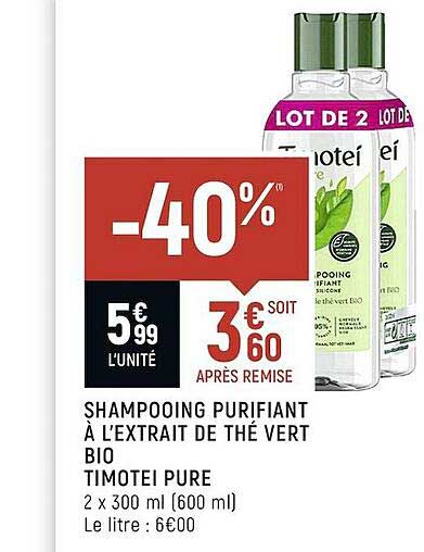 shampooing purifiant à l'extrait de thé vert bio timotei pure