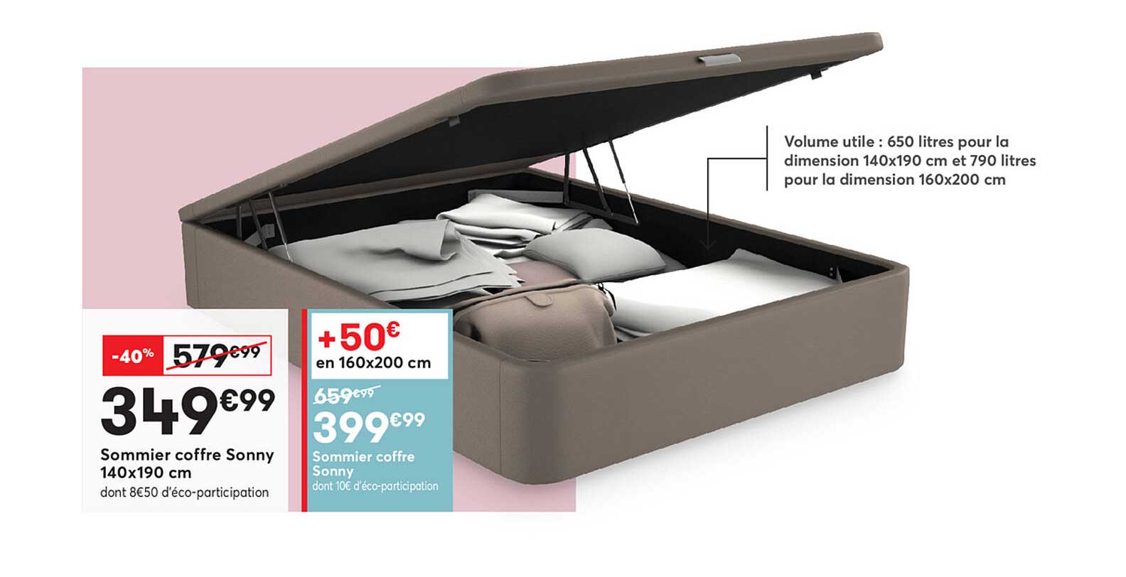 sommier coffre sonny 140x190 cm