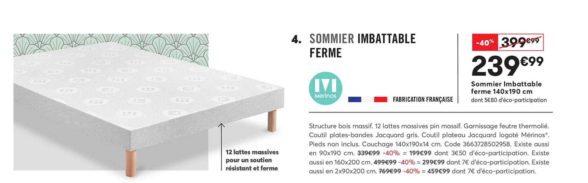 sommier imbattable ferme 140x190 cm