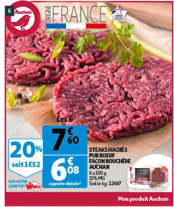 steaks hachés pur bœuf façon bouchère auchan
