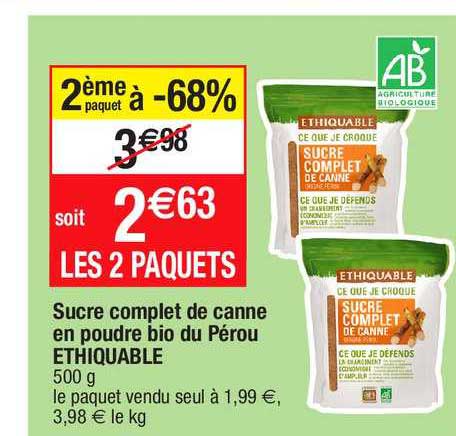 Sucre Complet De Canne En Poudre Bio Du Pérou éthiquable