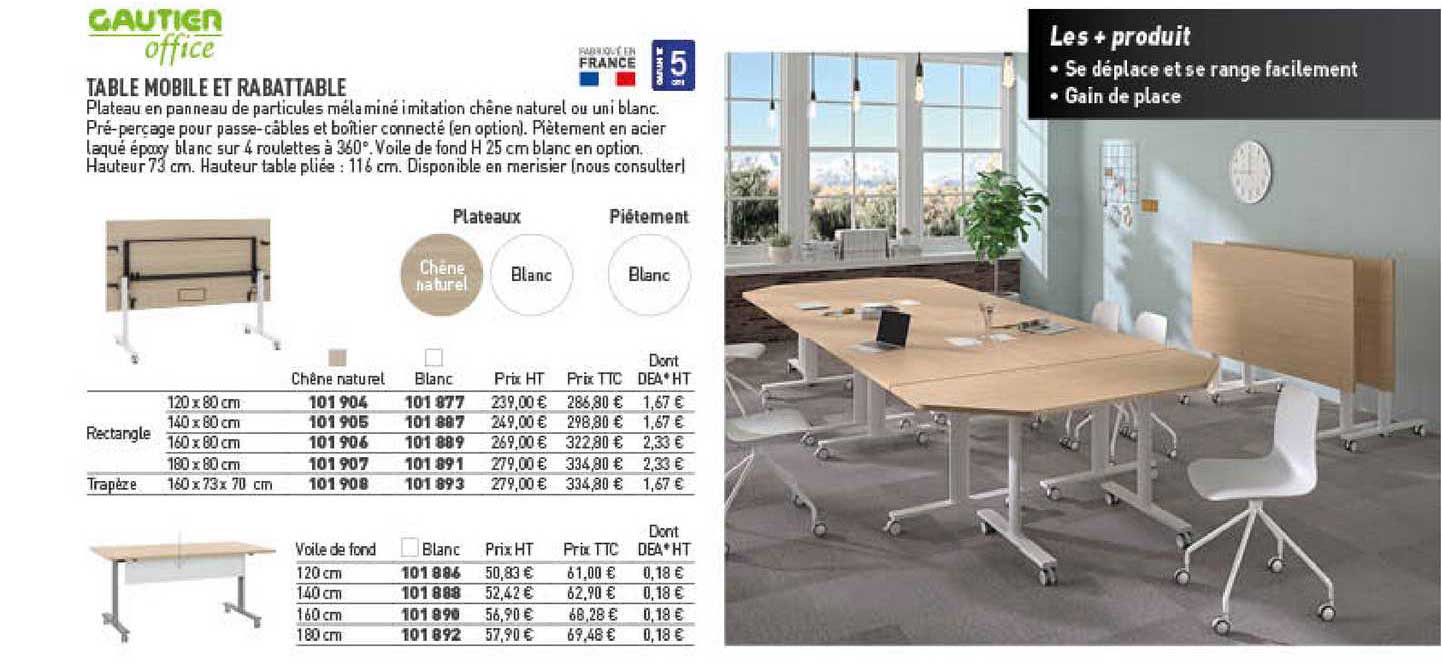 table mobile et rabattable gautier office