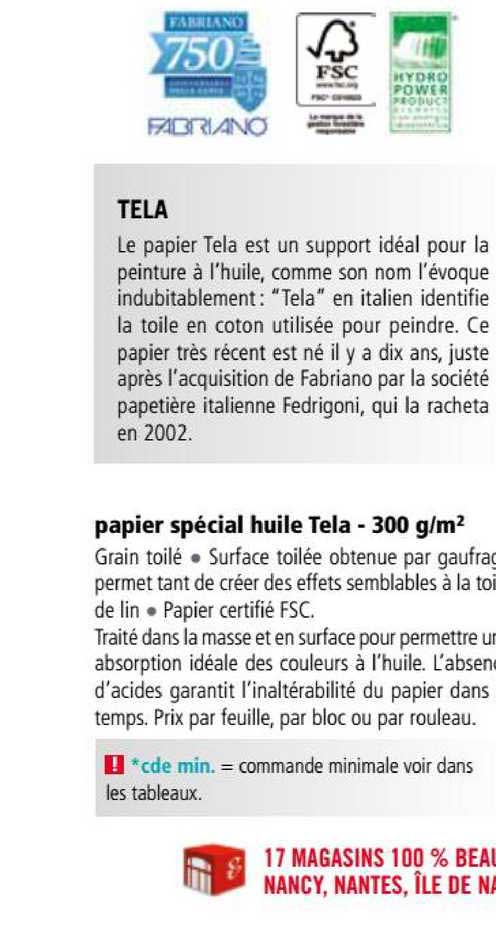 tela papier spécial huile tela 300 g-m2