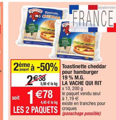 toastinette chedaar pour hamburger 19% mg la vache qui rit