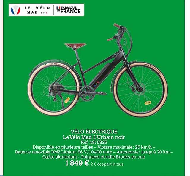 vélo électrique le vélo mad l'urbain noir