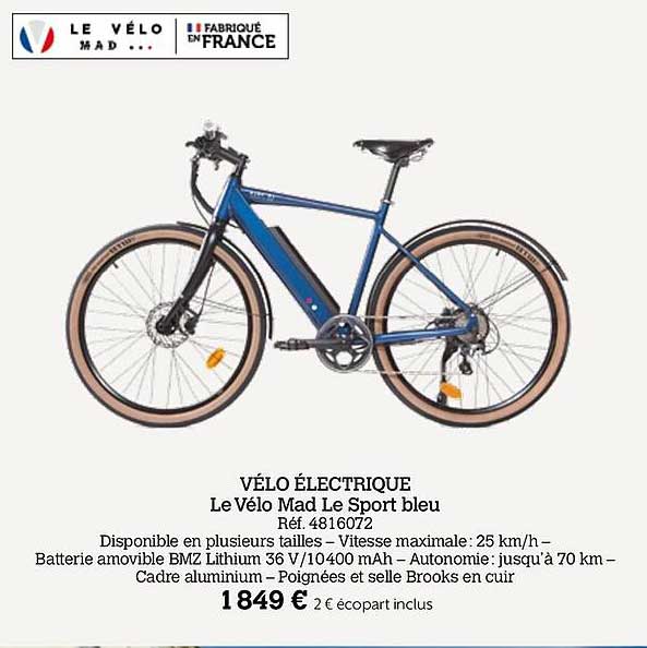 vélo électrique le vélo mad le sport bleu