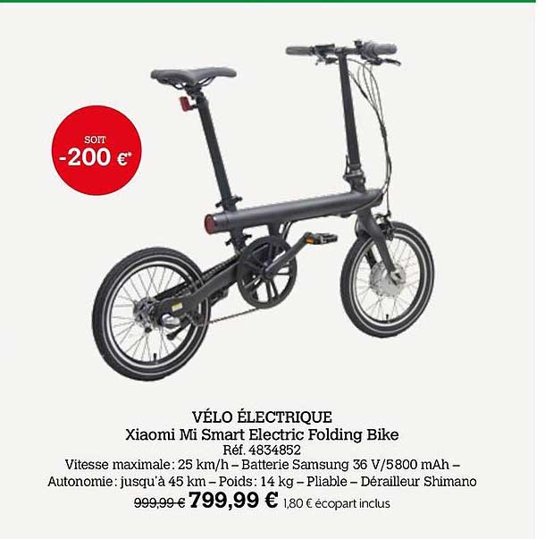 vélo électrique xiaomi mi smart electric folding bike