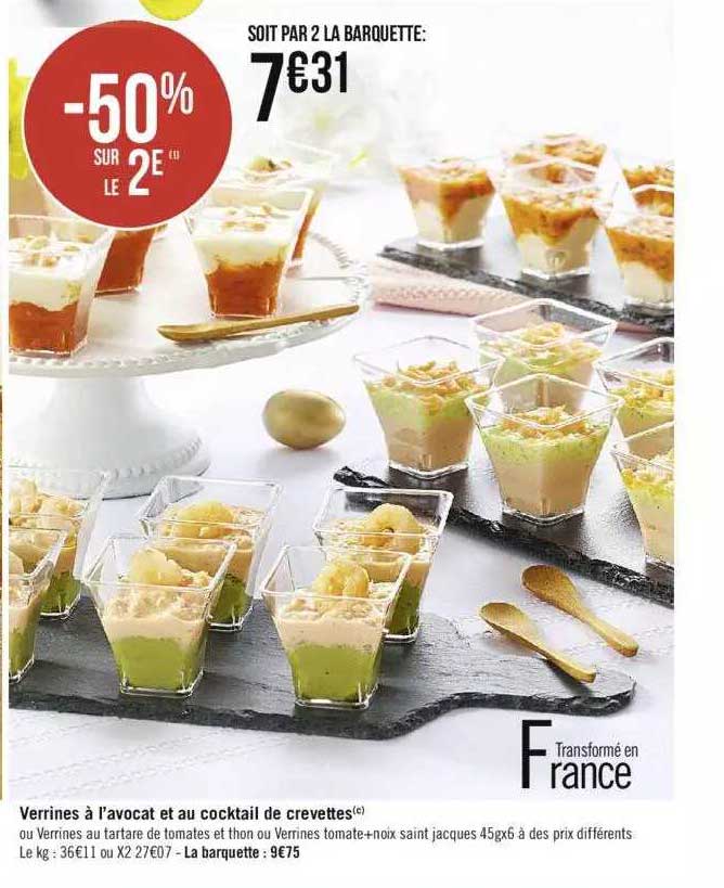 verrines à l'avocat et au cocktail de crevettes