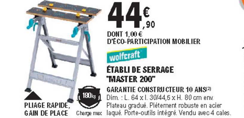 wolfcraft établi de serrage "master 200"