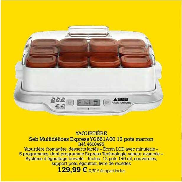 yaourtière seb multidélices express yg661a00 12 pots marron