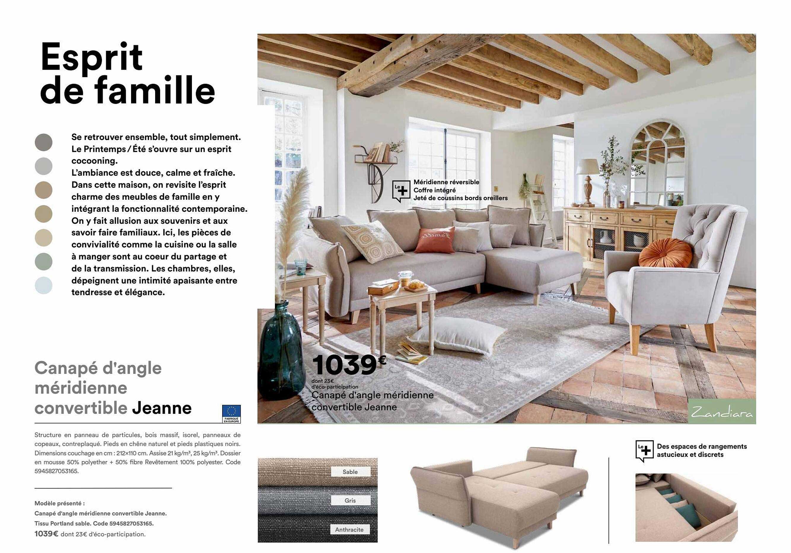 canapé d'angle méridienne convertible jeanne