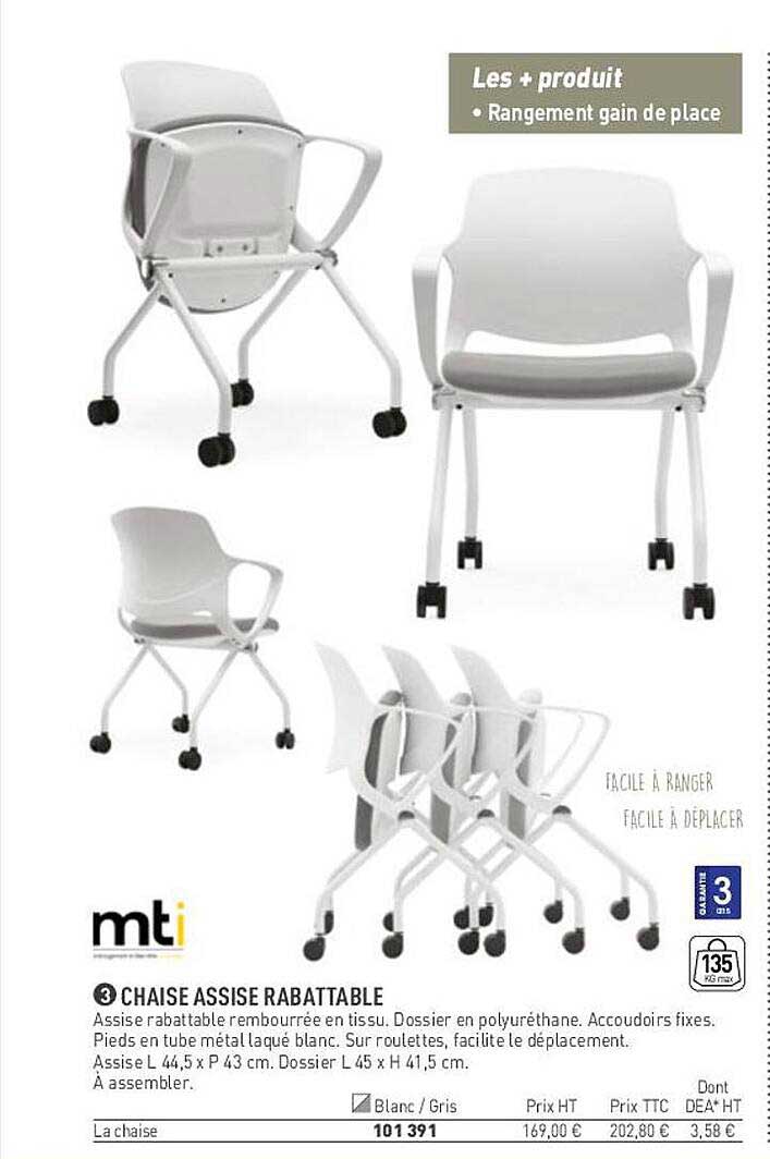 chaise assise rabattable mti