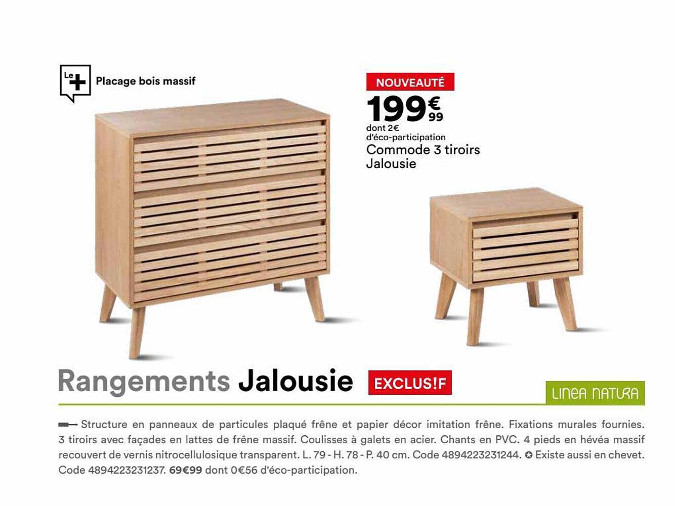 Commode 3 Tiroirs Jalousie