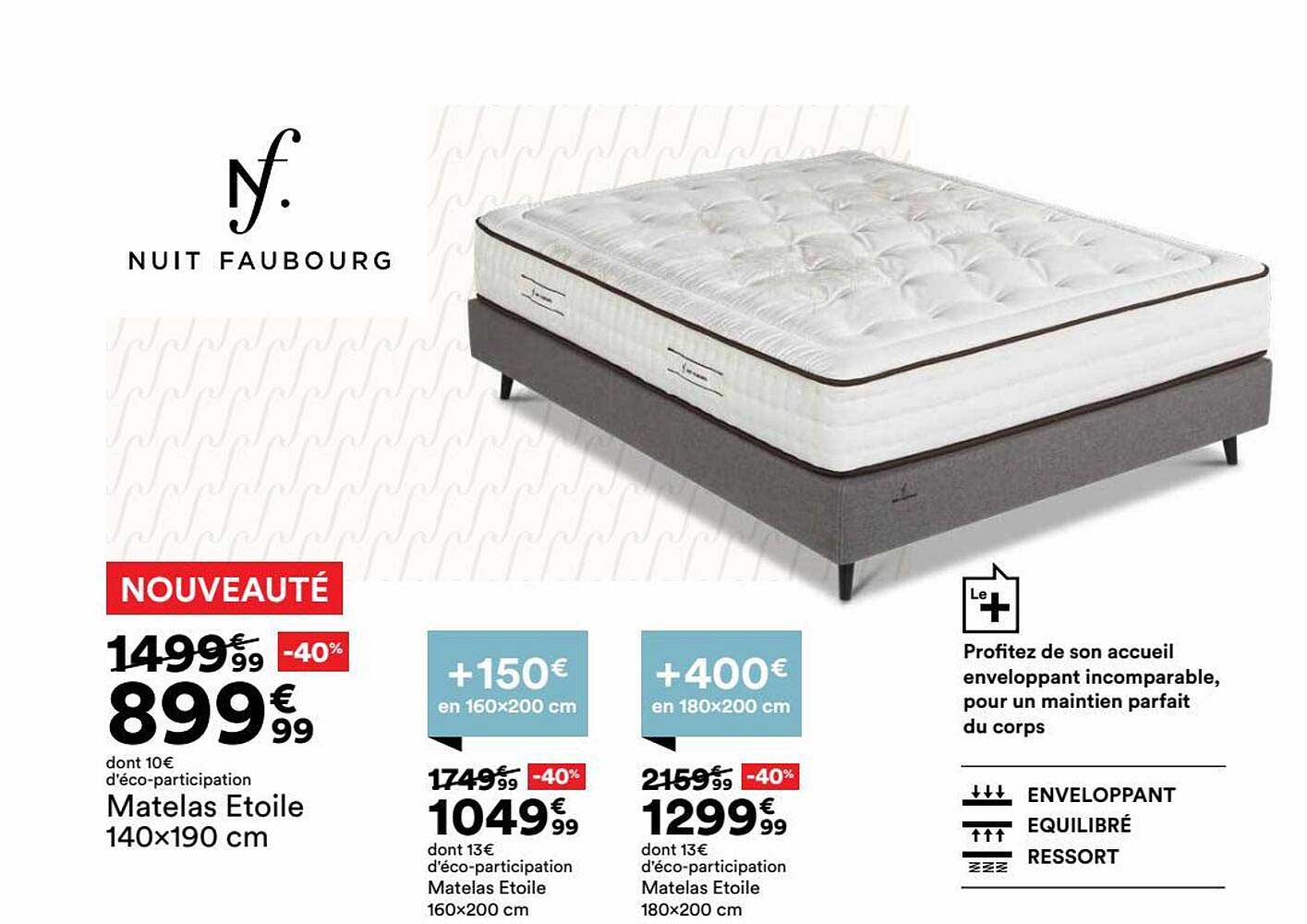 matelas étoile 140 x 190 cm nuit faubourg, matelas étoile 160 x 200 cm nuit faubourg, matelas étoile 180 x 200 cm nuit faubourg
