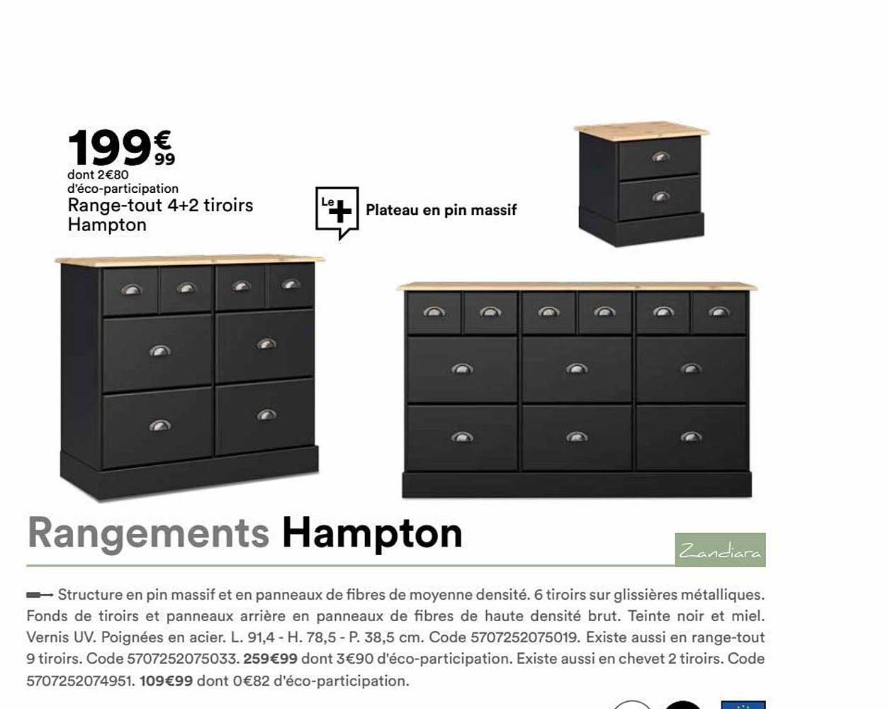 range-tout 4 + 2 tiroirs hampton