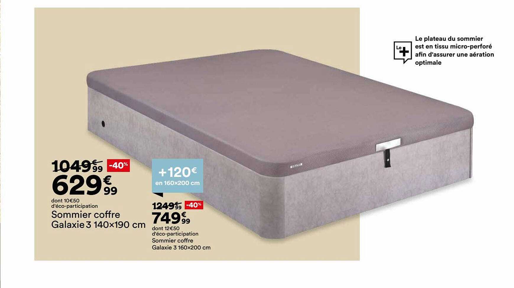 sommier coffre galaxie 3 140 x 190 cm, sommier coffre galaxie 3 160 x 200 cm