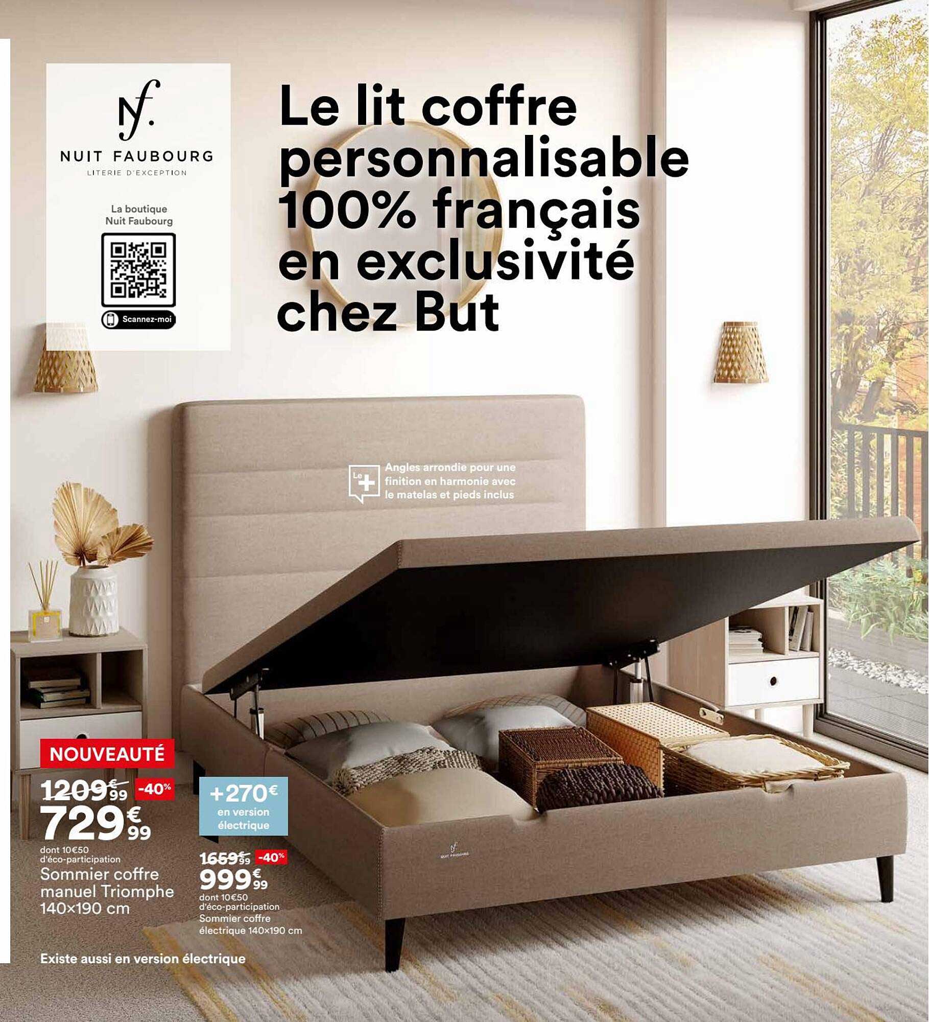 sommier coffre manuel triomphe 140 x 190 cm nuit faubourg, sommier coffre électrique 140 x 190 cm nuit faubourg