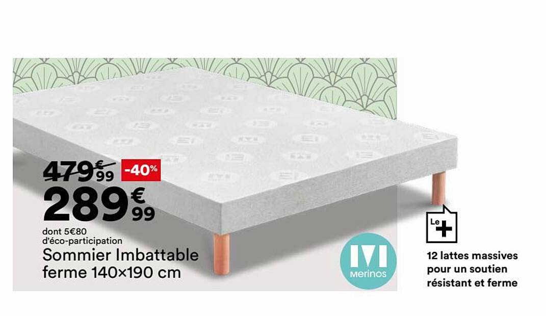Sommier Imbattable Ferme 140 X 190 Cm Merinos