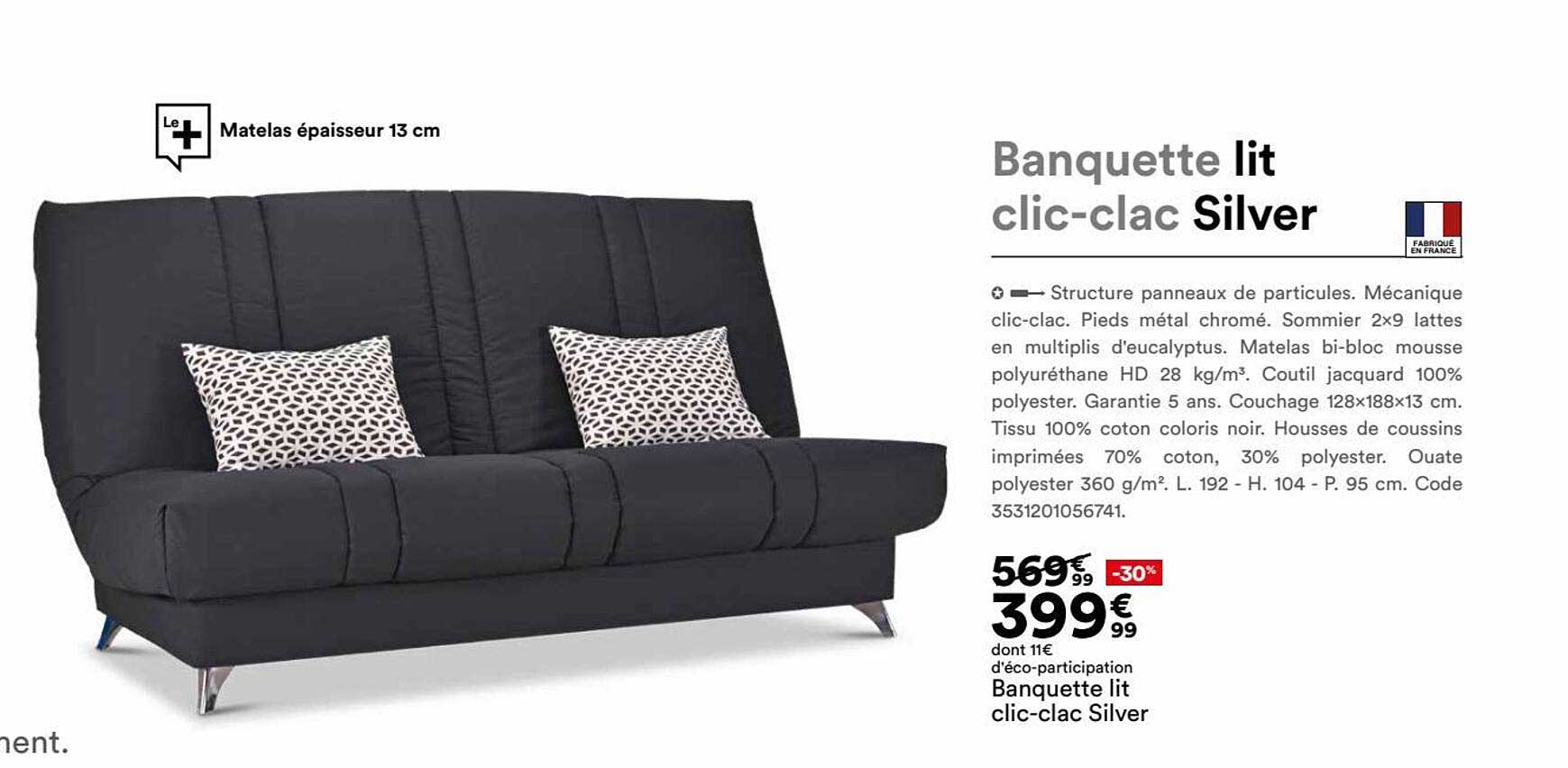 banquette lit clic-clac silver