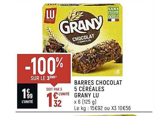 barres chocolat 5 céréales grany lu
