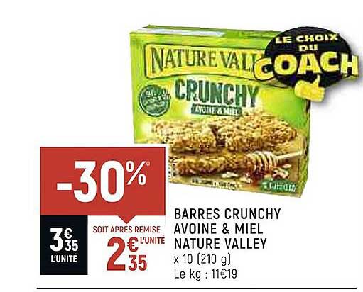 barres crunchy avoine & miel nature valley