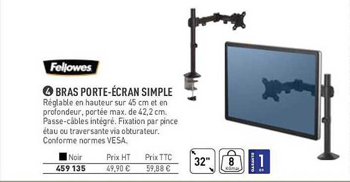 Bras Porte-écran Simple Fellowes