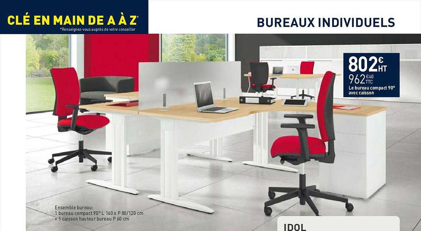 bureau compact 90° avec caisson