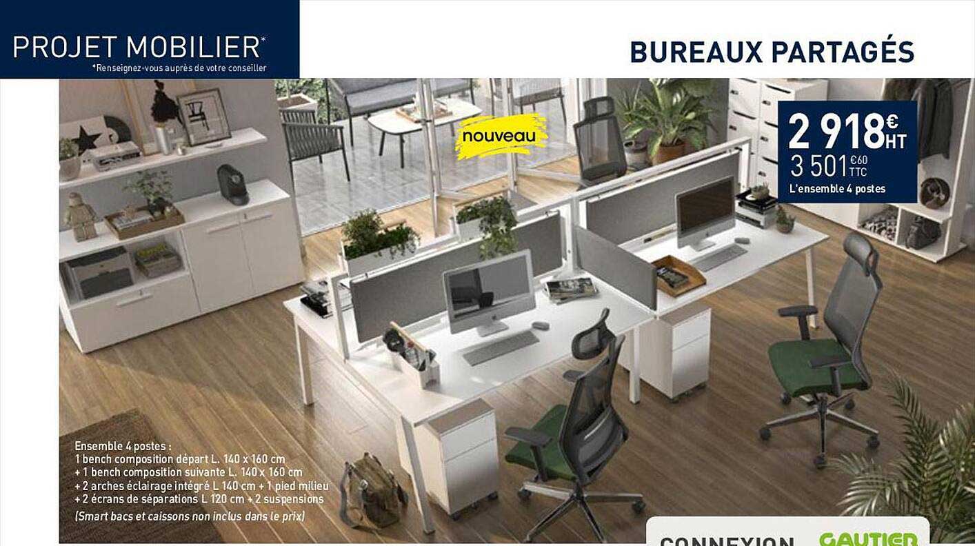 bureaux partagés : l'ensemble 4 postes