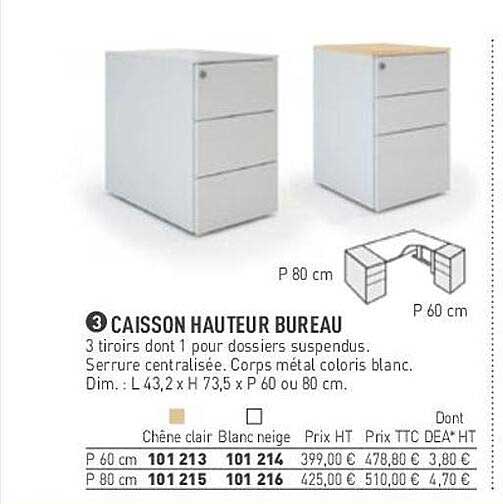 caisson hauteur bureau