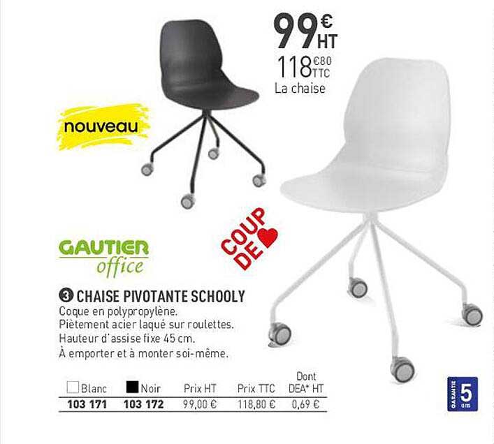 chaise pivotante schooly gautier office
